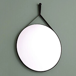 Kiamami Valentina MIROIR DE SALLE DE BAINS DESIGN ET ROND AVEC CADRE EN CUIR NOIR