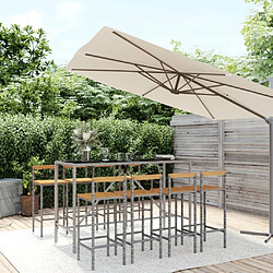 Maison Chic Table de bar et chaises d'extérieur 9 pcs,Ensemble de bar de jardin pour relax gris poly rotin/bois massif acacia -GKD592966