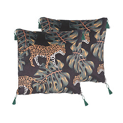 Beliani Lot de 2 coussins KUHI Bouclé 45 x 45 cm Animal Noir