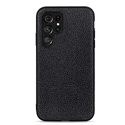 Coque en cuir véritable texture litchi noir pour votre Samsung Galaxy S22 Ultra