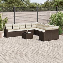 vidaXL Salon de jardin et coussins 11 pcs marron résine tressée