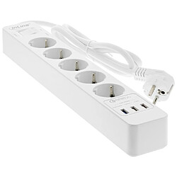 InLine® Power Strip 5 ports avec USB QC, 5x type F allemand avec interrupteur et sécurité enfant blanche 1,5 m