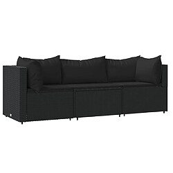 vidaXL Salon de jardin 3 pcs avec coussins Noir Résine tressée