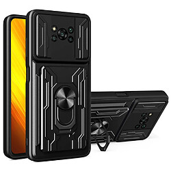 Coque en TPU antichoc avec béquille en anneau et porte-carte noir pour votre Xiaomi Poco X3/Poco X3 NFC/Poco X3 Pro