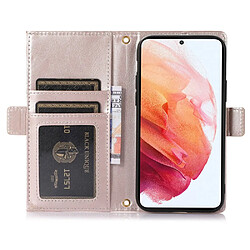 Etui en PU texture litchi avec support, pochette à fermeture éclair et sangle pour votre Samsung Galaxy S21 4G/5G - blanc