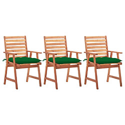 Maison Chic Lot de 3 Chaises à dîner de jardin avec coussins,Fauteuil/Chaises à manger d'extérieur Acacia massif -MN32466