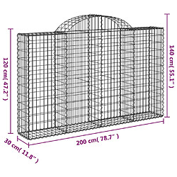 vidaXL Paniers à gabions arqués 30 pcs 200x30x120/140 cm Fer galvanisé pas cher