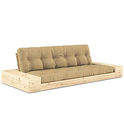 Inside 75 Canapé lit futon BASE beige blé couchage 130cm dossiers et accoudoirs coffres