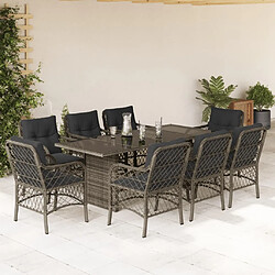 Maison Chic Ensemble à manger d'extérieur 9 pcs avec coussins,Salon de jardin gris résine tressée -GKD686665