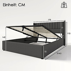 Acheter KOMHTOM Lit Capitonné - 160 X 200 cm - Double Hydraulique - Sommier À Lattes En Structure Métallique - Gris - Matelas Inclus