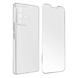 Avizar Coque Vivo V23 Pro Silicone Souple Film Verre Trempé 9H transparent