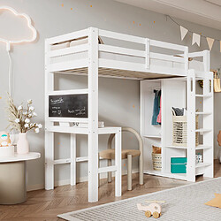 Avis KOMHTOM Lit d'enfant surélevé avec bureau Armoire ouverte et étagères Lit d'enfant avec sommier à lattes et protection antichute Lit simple 90x200 cm -Blanc