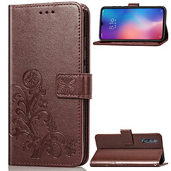 Wewoo Housse Coque Étui en cuir Motif fleurs pressées Lucky Clover pour Xiaomi Mi 9avec porte-cartes et porte-cartesporte-monnaie et dragonne Marron