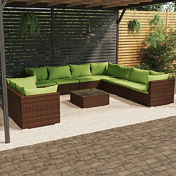 vidaXL Salon de jardin 10 pcs avec coussins marron résine tressée