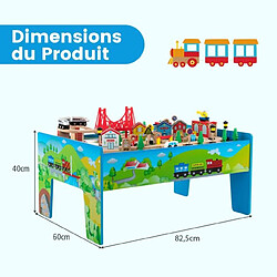 Avis Helloshop26 Ensemble de jouets de train et table en bois 80 pièces plateau réversible et amovible tiroir rails en bois massif figurines bleu 20_0008478