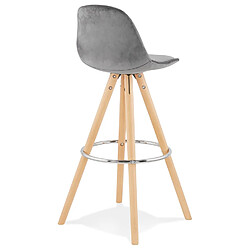 Acheter Alterego Tabouret de bar 'SPIRIT' en velours gris et pieds en bois naturel