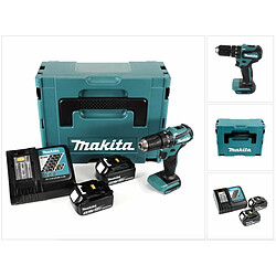 Makita DHP 483 RTJ 18 V Li-Ion Brushless Perceuse visseuse à percussion sans fil avec boîtier Makpac + 2x Batteries BL 1850 5,0 Ah + Chargeur DC18RC