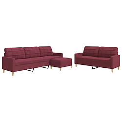 vidaXL Ensemble de canapés 3 pcs avec repose-pied rouge bordeaux tissu