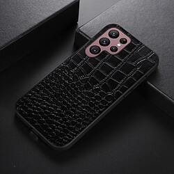 Coque en TPU + cuir véritable texture crocodile, anti-rayures noir pour votre Samsung Galaxy S22 Ultra 5G