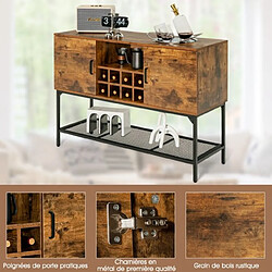 Helloshop26 Buffet cuisine avec casier à vin 9 bouteilles meuble de rangement industriel avec 2 armoires à portes compartiment ouvert brun rustique 20_0005621