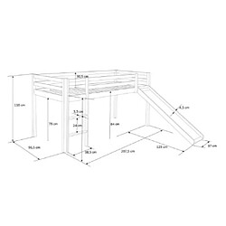 Homestyle4U lit mezzanine gris 90x200 avec toboggan echelle et tunnel coulissant