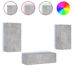 Maison Chic Lot de 3 Meuble TV muraux, Banc TV avec lumières LED pour salon, Meuble de rangement gris béton -GKD54381