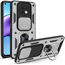 Coque en TPU antichoc, souple avec béquille en anneau et glissière pour appareil photo argent pour votre Xiaomi Redmi Note 9T 5G/Redmi Note 9 5G