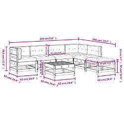 vidaXL Salon de jardin 7 pcs avec coussins blanc bois massif pas cher