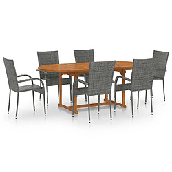 Maison Chic Ensemble de salle à manger de jardin 7 pcs,Table et chaises d'extérieur Résine tressée Gris -GKD638373