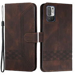 Etui en PU motif lignes de losange marron foncé pour votre Xiaomi Redmi Note 10 5G