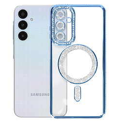 Avizar Coque Diamant pour Samsung Galaxy A25 MagSafe Contour Strass Bleu Clair