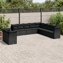 vidaXL Salon de jardin 11 pcs avec coussins noir résine tressée