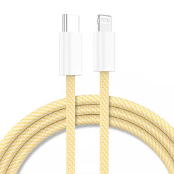 Cable Type-C Charge Rapide 3A Nylon Renforce Jaune 1m Pour iPhone 8 / X / XR / 11 / 12 / 13 / SE 2022 Little Boutik®