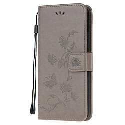 Etui en PU empreinte fleur de papillon avec sangle gris pour votre Samsung Galaxy A21s