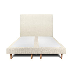 Sommeil de plomb Lit 160x200cm avec tête de lit tapissier tissu et double sommier tapissier Beige clair - Hauteur totale : 29cm