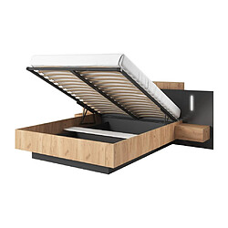 Acheter Vente-Unique Lit coffre avec chevets 140 x 190 cm - 2 tiroirs - Avec LEDs - Coloris : Naturel et anthracite + Matelas - FRANCOLI