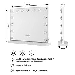 Acheter iceagle Miroir Hollywood avec 15 Ampoules LED, Miroir de Maquillage Cosmétique avec 3 Lumières Réglables, Blanc 58 x 46cm