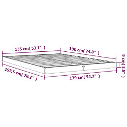 vidaXL Cadre de lit sans matelas gris 135x190 cm bois de pin massif pas cher