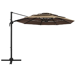 Helloshop26 Parasol à 4 niveaux avec mât en aluminium 3 x 3 m taupe 02_0008795