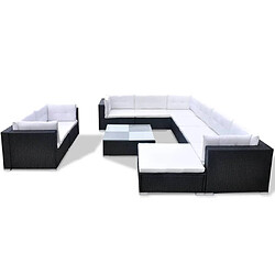 Maison Chic Salon de jardin 10 pcs + coussins - Mobilier/Meubles de jardin - Table et chaises d'extérieur Résine tressée Noir -MN97882