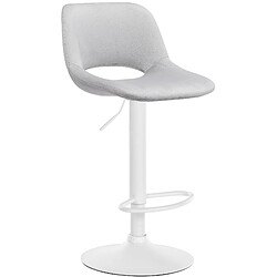 Decoshop26 Tabouret de bar chaise haute x1 avec repose-pieds en velours gris clair piètement métallique blanc 10_0004607