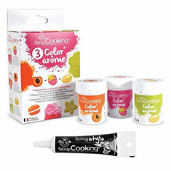 Scrapcooking 3 Colorants-arômes alimentaires framboise-abricot-pistache + Stylo glaçage noir