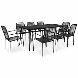 Maison Chic Mobilier à dîner 9 pcs de jardin - Ensemble table et chaises d'extérieur - Salon/Mobilier de jardin classique Corde en coton et acier Noir -MN73895