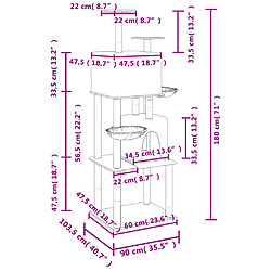 Helloshop26 Arbre à chat meuble tour grimper jouet grattage grattoir escalade plateforme avec griffoirs en sisal foncé 180 cm gris 02_0022688 pas cher