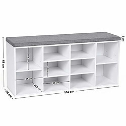 VASAGLE Banc Armoire Étagère Meuble à Chaussures Banquette de Rangement avec Coussin, 10 Compartiments, pour bibliothèque, Salon, Chambre, Blanc LHS10WT pas cher