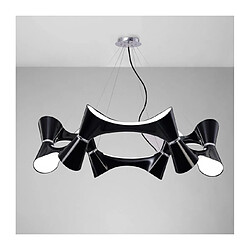 Luminaire Center Suspension Ora 12 Twisted rond Ampoules E27, noir brillant/arylique blanc/chrome poli