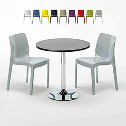 Grand Soleil Table Ronde Noir et 2 Chaises Colorées P