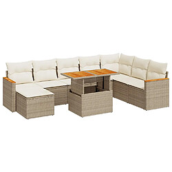 vidaXL Salon de jardin avec coussins 9 pcs beige résine tressée acacia