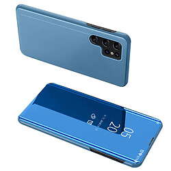 Htdmobiles Housse pour Samsung Galaxy S24 Ultra 5G - etui coque portefeuille clear view miroir + film ecran - BLEU