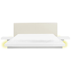 Beliani Lit LED 180 x 200 cm avec tête de lit en similicuir blanc ZEN